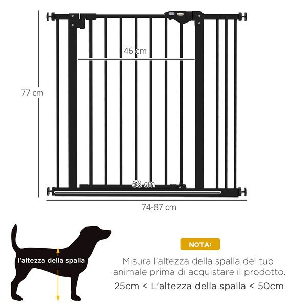 PawHut Cancellino per Cani a 2 Estensioni con Larghezza Regolabile fino 100 cm e Chiusura Automatica, Nero