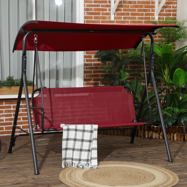 Outsunny Dondolo da Giardino 3 Posti in Acciaio con Tetto Parasole in Poliestere, 172x110x153 cm, Rosso e Nero