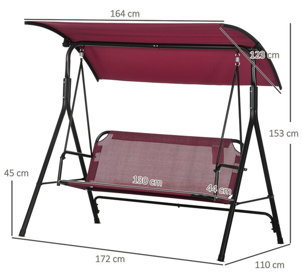 Outsunny Dondolo da Giardino 3 Posti in Acciaio con Tetto Parasole in Poliestere, 172x110x153 cm, Rosso e Nero
