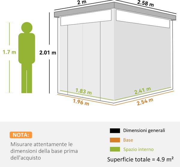 Outsunny Capanno da Giardino con Lucernario in Acrilico e Fori di Drenaggio, in Acciaio, 200x258x201 cm, Grigio Scuro