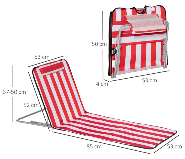 Outsunny Set 2 Lettini Spiaggia Pieghevoli con Schienale Regolabile a 5 Livelli e Borsa, Rosso