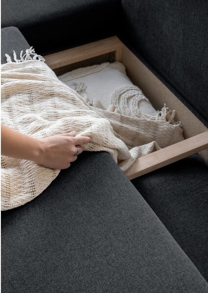 Divano letto a U grigio scuro, angolo sinistro Scandic Lagom - Miuform
