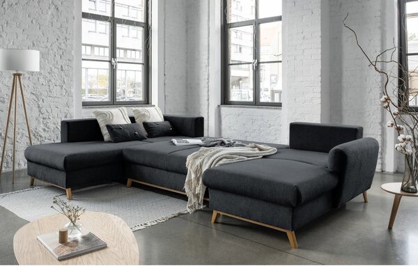 Divano letto a U grigio scuro, angolo sinistro Scandic Lagom - Miuform
