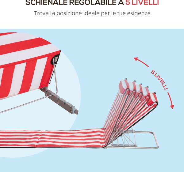 Outsunny Set 2 Lettini Spiaggia Pieghevoli con Schienale Regolabile a 5 Livelli e Borsa, Rosso