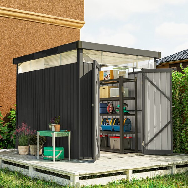 Outsunny Capanno da Giardino con Lucernario in Acrilico e Fori di Drenaggio, in Acciaio, 200x258x201 cm, Grigio Scuro