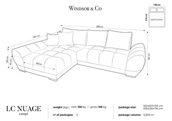 Divano letto angolare verde chiaro con rivestimento in velluto, angolo sinistro Nuage - Windsor & Co Sofas