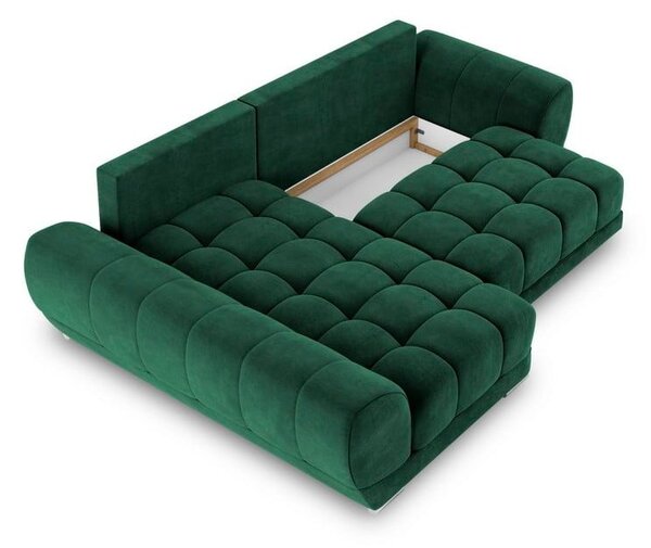 Divano letto angolare verde chiaro con rivestimento in velluto, angolo sinistro Nuage - Windsor & Co Sofas