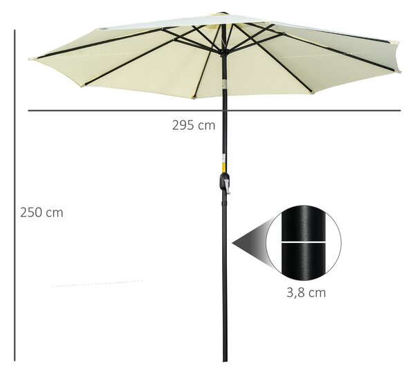Outsunny Ombrellone da Giardino Inclinabile a 8 Stecche con Manovella, in Metallo e Poliestere, Ø295x250 cm, Beige