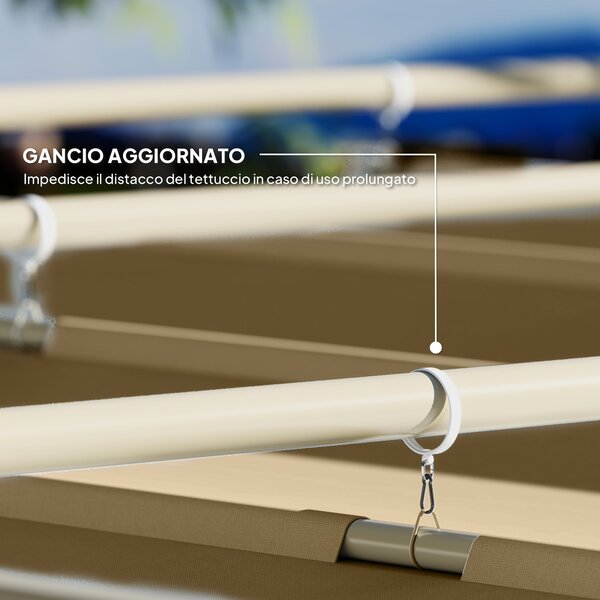 Outsunny Gazebo Pergola 3x3 m con Tettuccio Retrattile, 8 Viti e 8 Picchetti, in Poliestere 180g e Metallo, Cachi
