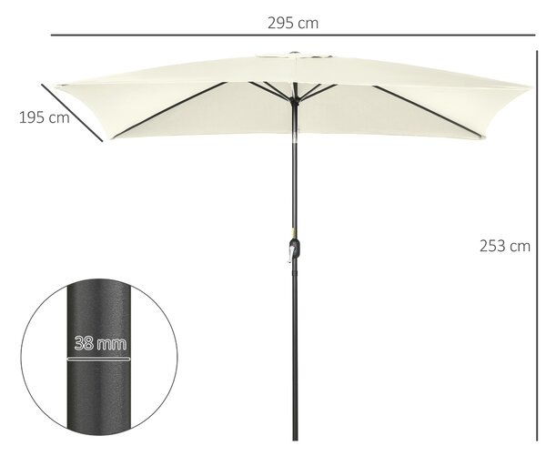 Outsunny Ombrellone da Giardino Rettangolare in Alluminio, Metallo e Poliestere con Angolo Regolabile, 195x295x240 cm