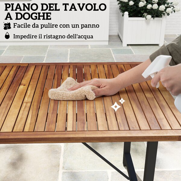 Outsunny Tavolo da Giardino 160x90 cm in Legno di Acacia e Acciaio con Piano a Doghe, Teak