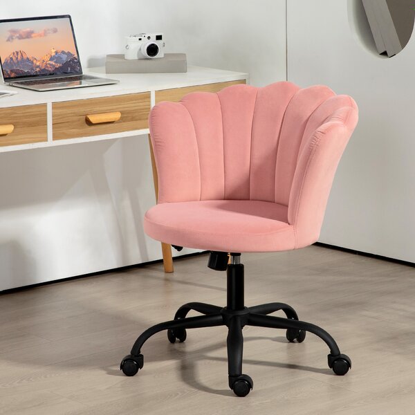 HOMCOM Sedia da Ufficio con Schienale a Petalo Senza Braccioli con Altezza Regolabile, Rivestimento in Velluto, Rosa