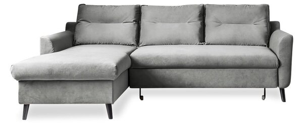 Divano letto angolare in velluto grigio chiaro, angolo sinistro Stylish Stan - Miuform