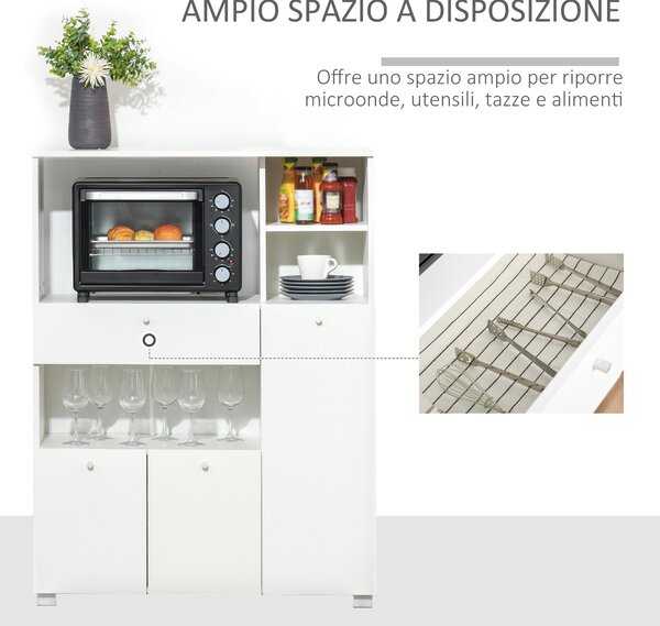 HOMCOM Mobile Cucina per Microonde con Armadietti, Mensole e Cassetto, Credenza Moderna in Legno 90x40x120cm Bianco|Aosom