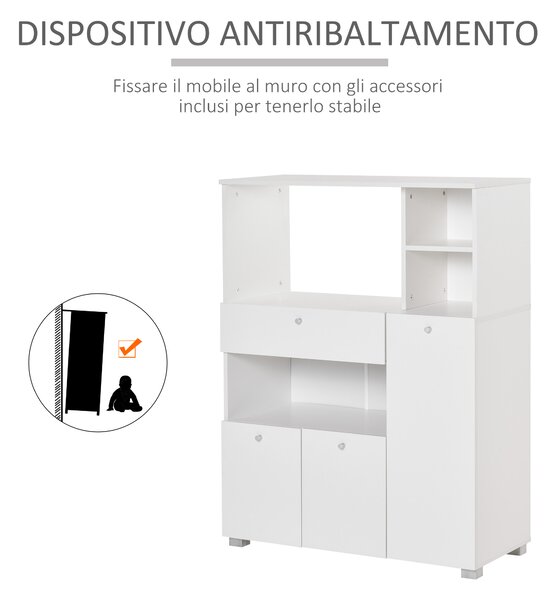 HOMCOM Mobile Cucina per Microonde con Armadietti, Mensole e Cassetto, Credenza Moderna in Legno 90x40x120cm Bianco|Aosom