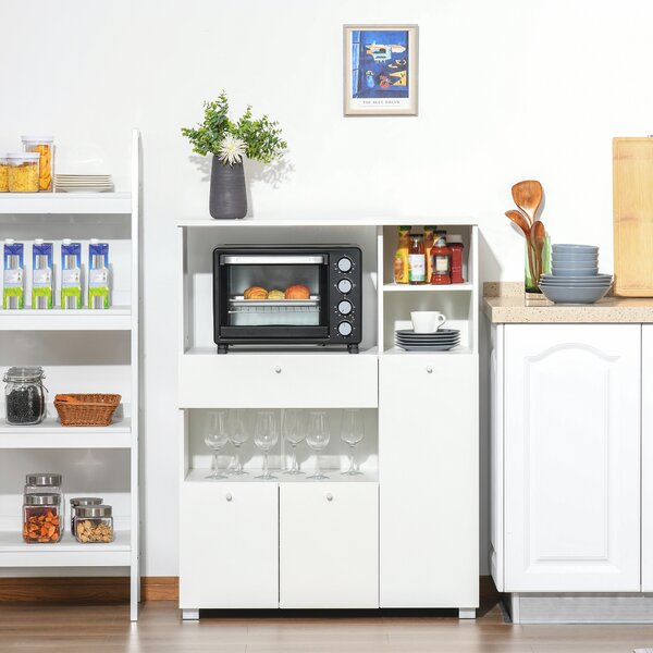 HOMCOM Mobile Cucina per Microonde con Armadietti, Mensole e Cassetto, Credenza Moderna in Legno 90x40x120cm Bianco|Aosom