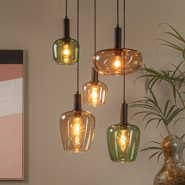 Lucide Lampada a sospensione in vetro Ilona, dimmerabile, Crema / Ambra, Soggiorno / Sala da pranzo, Vetro, Lampada a sospensione