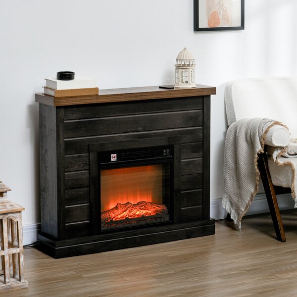HOMCOM Camino Elettrico 1800W con Effetto Fiamma e Telecomando, in Legno, Metallo e Vetro, 96.5x22x81.7 cm, Grigio Scuro | Aosom Italy