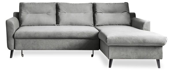 Divano letto angolare in velluto grigio chiaro, angolo destro Stylish Stan - Miuform
