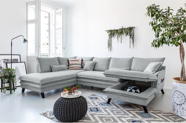 Divano letto a U grigio chiaro, angolo sinistro Charming Charlie - Miuform