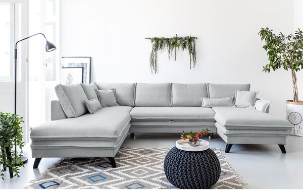 Divano letto a U grigio chiaro, angolo sinistro Charming Charlie - Miuform