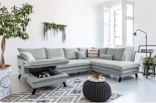 Divano letto a U grigio chiaro, angolo destro Charming Charlie - Miuform