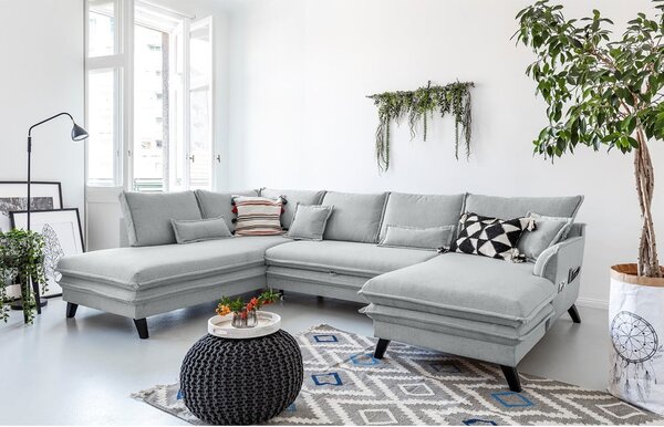 Divano letto a U grigio chiaro, angolo sinistro Charming Charlie - Miuform