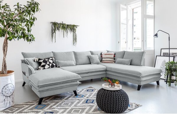 Divano letto a U grigio chiaro, angolo destro Charming Charlie - Miuform