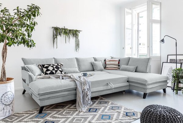 Divano letto a U grigio chiaro, angolo destro Charming Charlie - Miuform