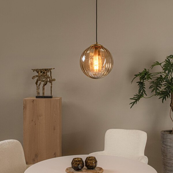 Lucide Lampada a sospensione in vetro Monsaraz, dimmerabile, Crema / Ambra, Soggiorno / Sala da pranzo, Vetro, Lampada a sospensione