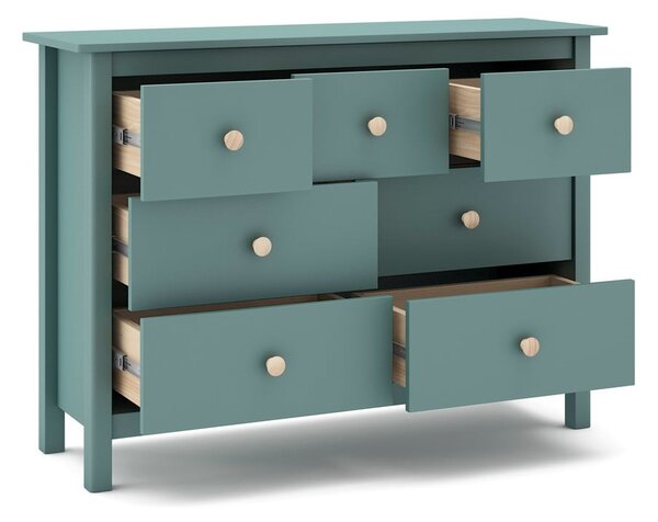 Cassettiera bassa per bambini in legno di pino color petrolio 110x80 cm Max - Marckeric