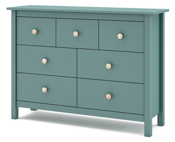 Cassettiera bassa per bambini in legno di pino color petrolio 110x80 cm Max - Marckeric