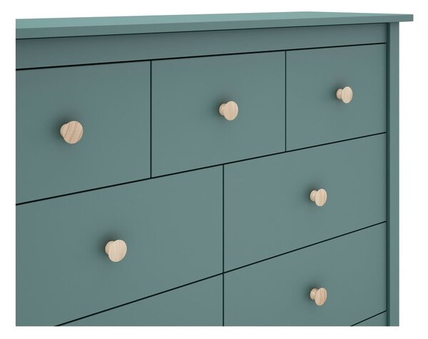 Cassettiera bassa per bambini in legno di pino color petrolio 110x80 cm Max - Marckeric