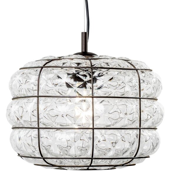 SIRU - Lampadario a sospensione con filo TERRA 1xE27/60W/230V nero/limpido Vetro veneziano