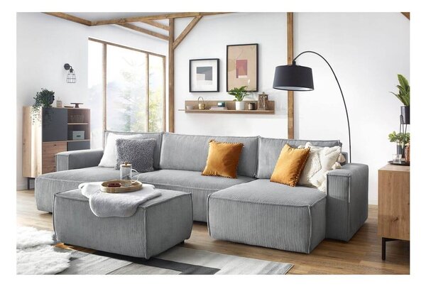 Sgabello in velluto a coste grigio chiaro Nihad - Bobochic Paris