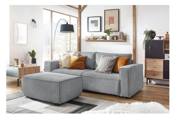 Sgabello in velluto a coste grigio chiaro Nihad - Bobochic Paris