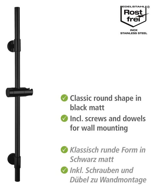 Asta doccia a parete in acciaio inox nero 66 cm Basic - Wenko