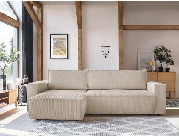 Divano letto in velluto a coste bianco e beige divano letto angolare Nihad - Bobochic Paris