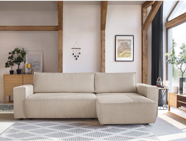 Divano letto in velluto a coste bianco e beige divano letto angolare Nihad - Bobochic Paris