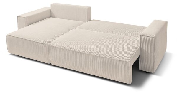 Divano letto in velluto a coste bianco e beige divano letto angolare Nihad - Bobochic Paris