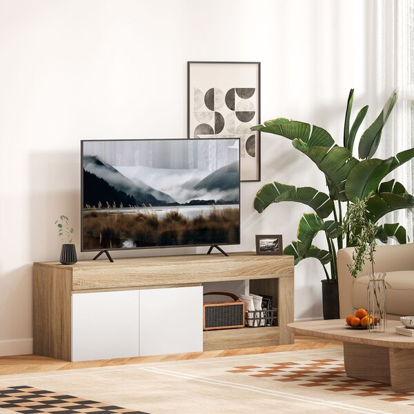HOMCOM Mobile Porta TV 60" con Armadietto 2 Ante e Ripiano Aperto, 140x40x48 cm, Legno Naturale