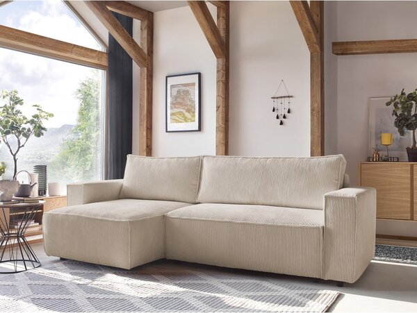 Divano letto in velluto a coste bianco e beige divano letto angolare Nihad - Bobochic Paris
