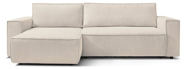 Divano letto in velluto a coste bianco e beige divano letto angolare Nihad - Bobochic Paris