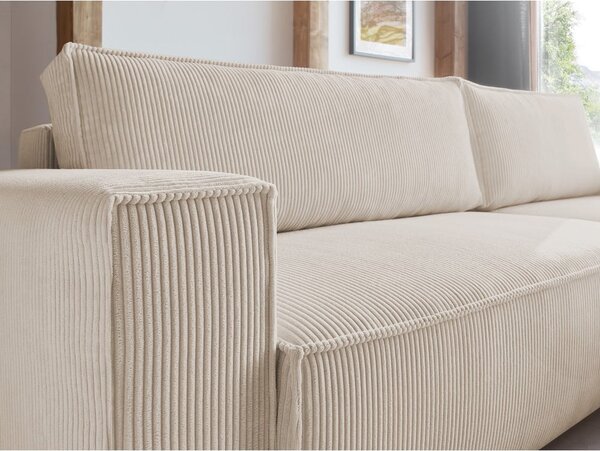Divano letto in velluto a coste bianco e beige divano letto angolare Nihad - Bobochic Paris