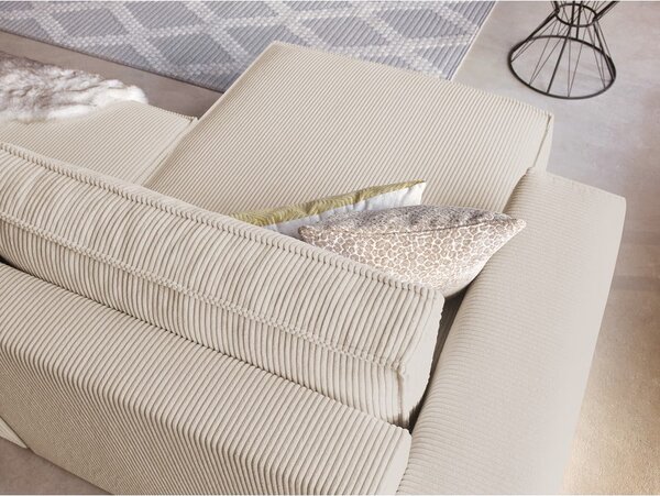 Divano letto in velluto a coste bianco e beige divano letto angolare Nihad - Bobochic Paris