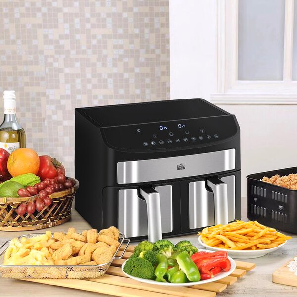 HOMCOM Friggitrice ad Aria 8L con Timer e Temperatura Regolabile, in Acciaio e Plastica, 38.8L x 36.3x31.1 cm, Nero|Aosom