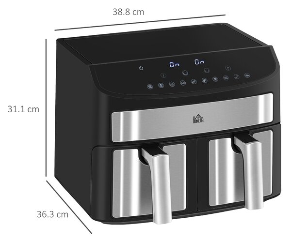 HOMCOM Friggitrice ad Aria 8L con Timer e Temperatura Regolabile, in Acciaio e Plastica, 38.8L x 36.3x31.1 cm, Nero|Aosom