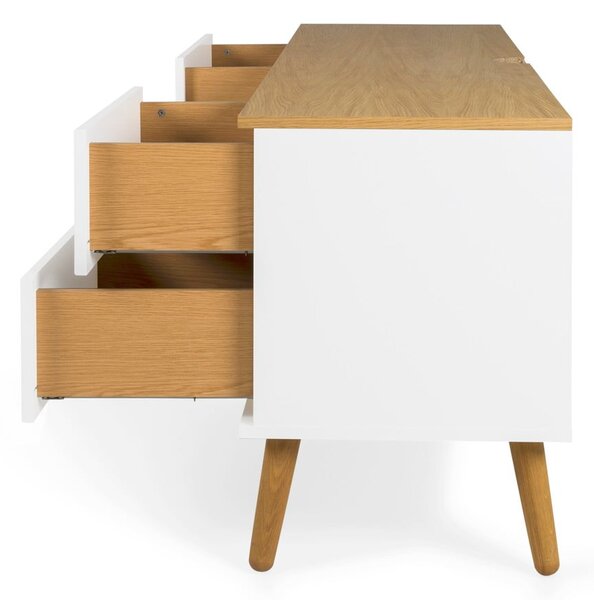 Tavolo TV bianco con gambe in rovere, larghezza 162 cm Dot - Tenzo