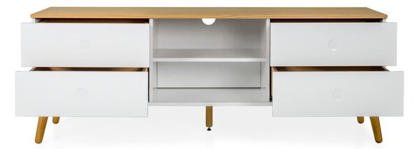 Tavolo TV bianco con gambe in rovere, larghezza 162 cm Dot - Tenzo