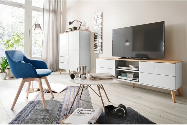 Tavolo TV bianco con gambe in rovere, larghezza 162 cm Dot - Tenzo